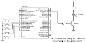 RC5 IR remote control transmitter encoder circuit using PIC18F4550 and CCS PIC C