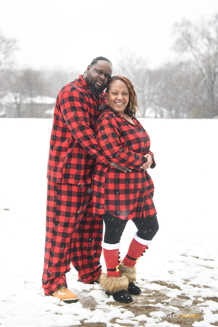 Holiday Christmas Card Family Portrait in Snow Nature Outdoor SudeepStudio.com Ann Arbor Family Portrait Photographer