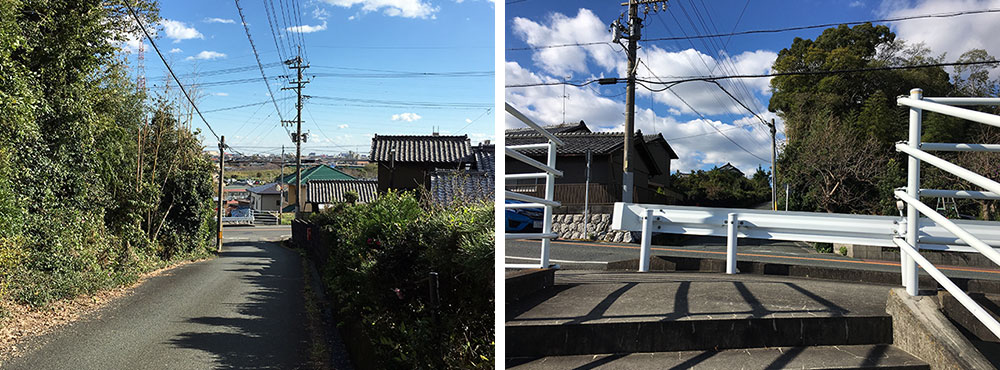 山際に沿ってなだらかに登る新道に分断されるうとう坂は東西に姫街道を真っ直ぐ登っている（2015年11月27日撮影）