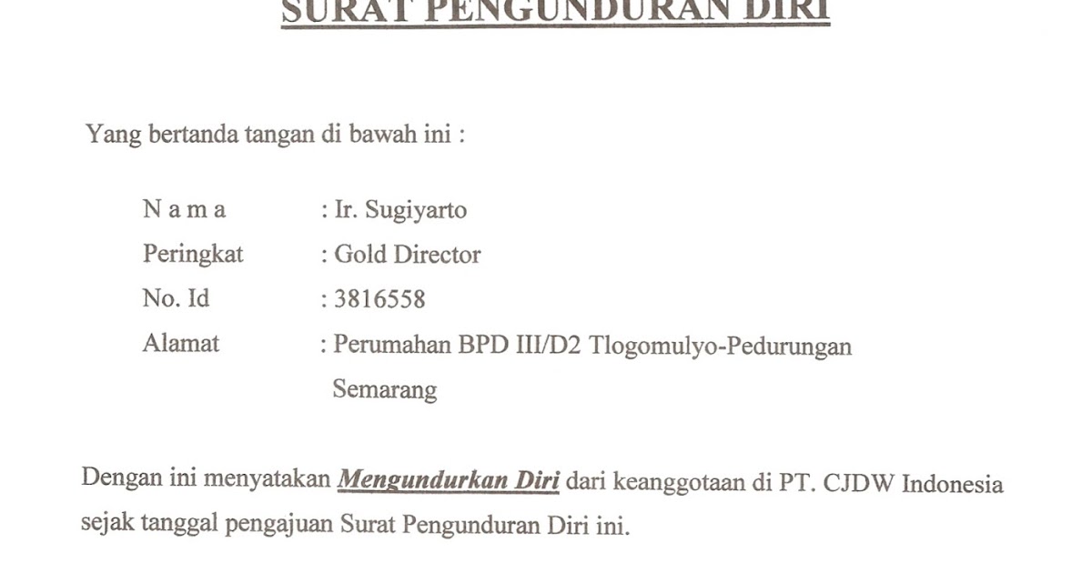 Contoh Surat Pengunduran Diri yang Resmi