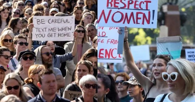 Following the rampage at a shopping center, Australians demonstrate against violence against women.