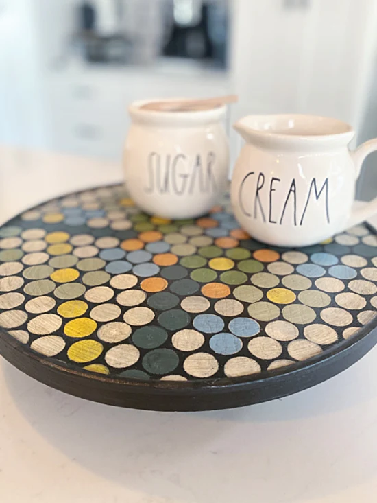 lazy susan with cream and sugar