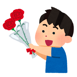 バラの花を送る男の子のイラスト（父の日・赤）