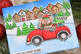 Sunny Studio Stamps: Hogs & Kisses Cruising Critters Scenic Route Woodland Borders Winter Themed Christmas Card by Juliana Michaels