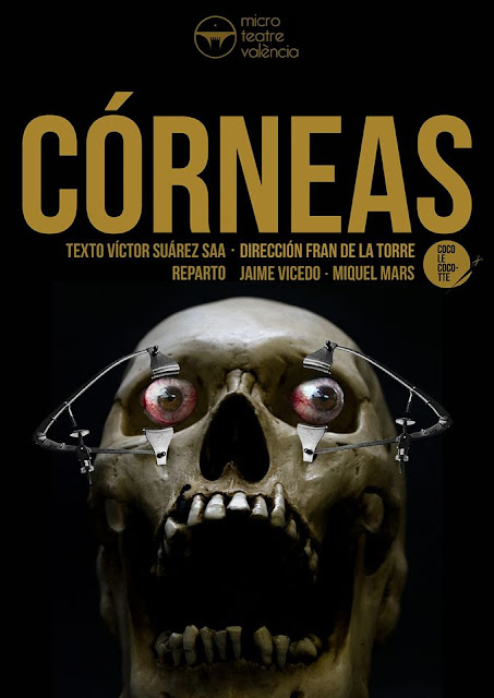 Cartel de la obra de microteatro Córneas, con Miquel Mars y Jaime Vicedo