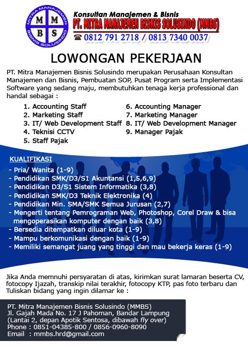 PT. MITRA MANAJEMEN BISNIS SOLUSINDO (MMBS)  lowongan 