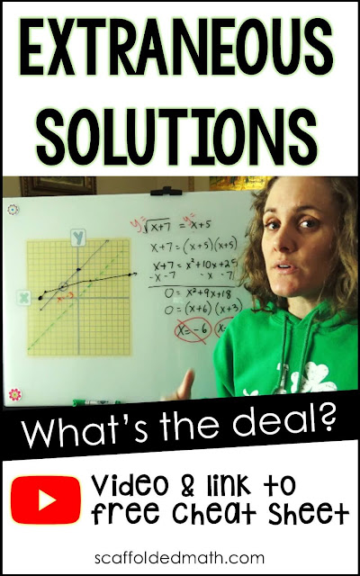 What's the deal with those extraneous solutions we get when solving radical equations? Why do we get two answers but sometimes have to throw out one or even both? In this post I share a video explaining through graphs the answers we get when solving radical equations.