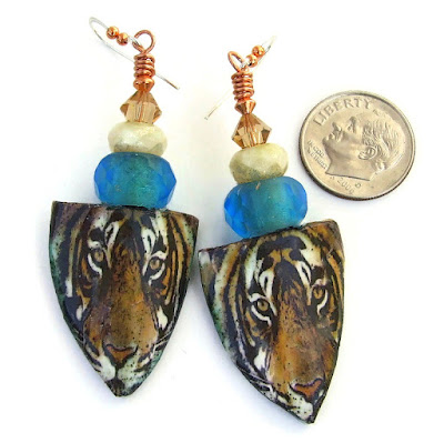 tiger ceramic shield earrings gift for her