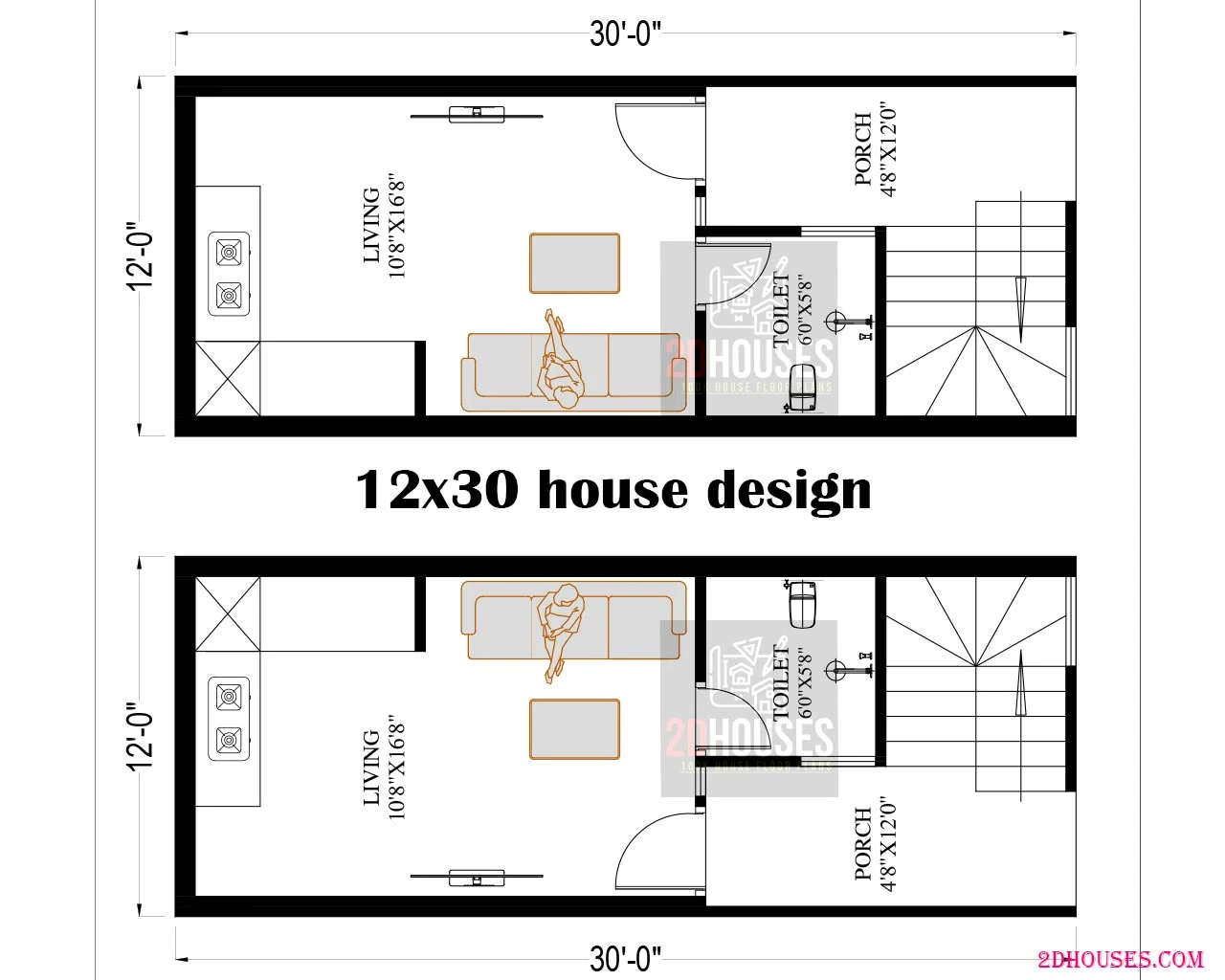 12x30 affordable modern 1bhk house plan