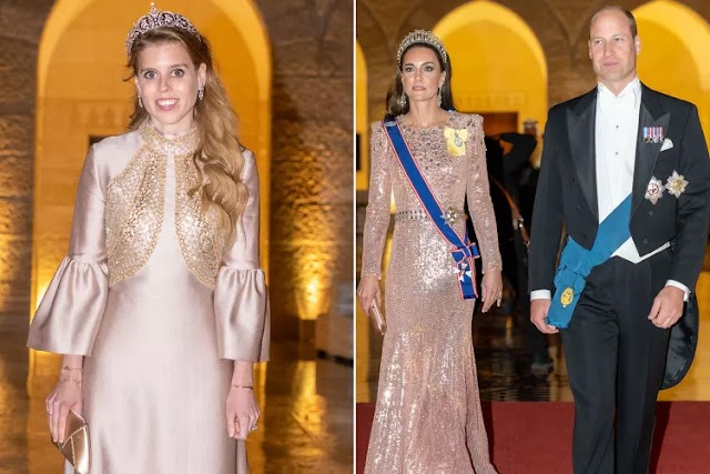 Kate Middleton, Prince William and Princess Beatrice Arrive at Jordan Royal Wedding Banquet in New Photos.