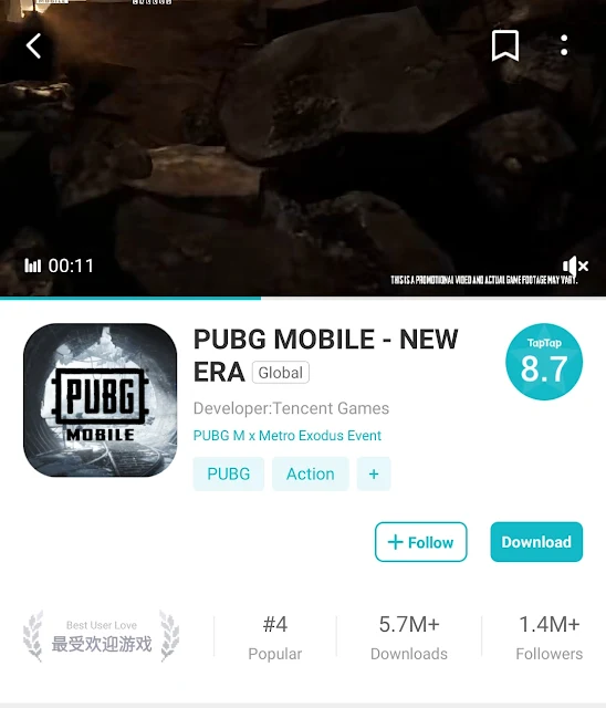 PUBG Mobile 1.1 Update Download through Tap Tap app step by step guide