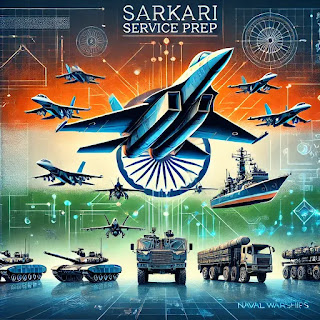 Futuristic illustration showcasing India's advanced fighter jets, tanks, drones, and naval warships with a technological blueprint overlay on the Indian flag, symbolizing defense modernization and self-reliance.