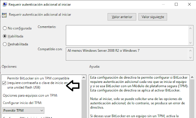 Windows: BitLocker sin TPM