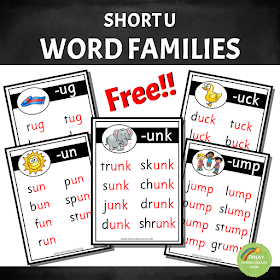FREE Short U Vowel Word Family Lists