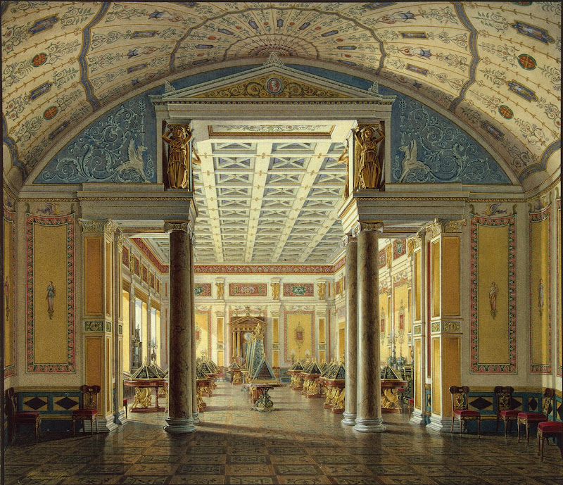 Interiors of the New Hermitage. The Room of Cameos by Edward Petrovich Hau - Architecture, Interiors Drawings from Hermitage Museum