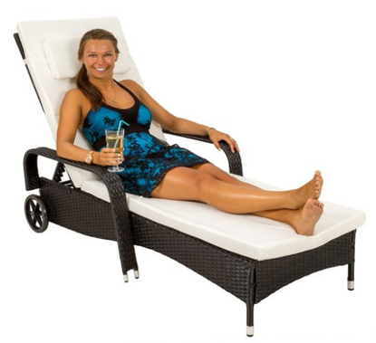 TecTake Rattan day bed sun canopy lounger recliner