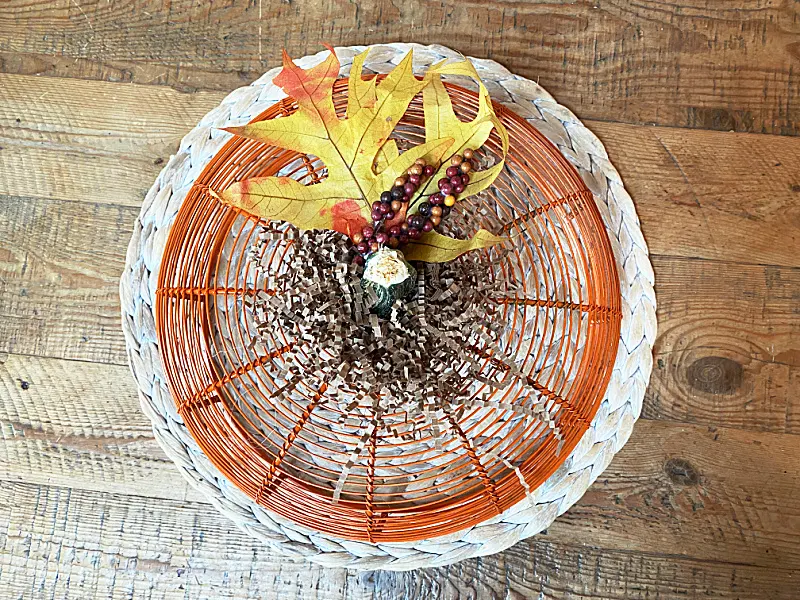 top view of repurposed basket pumpkin