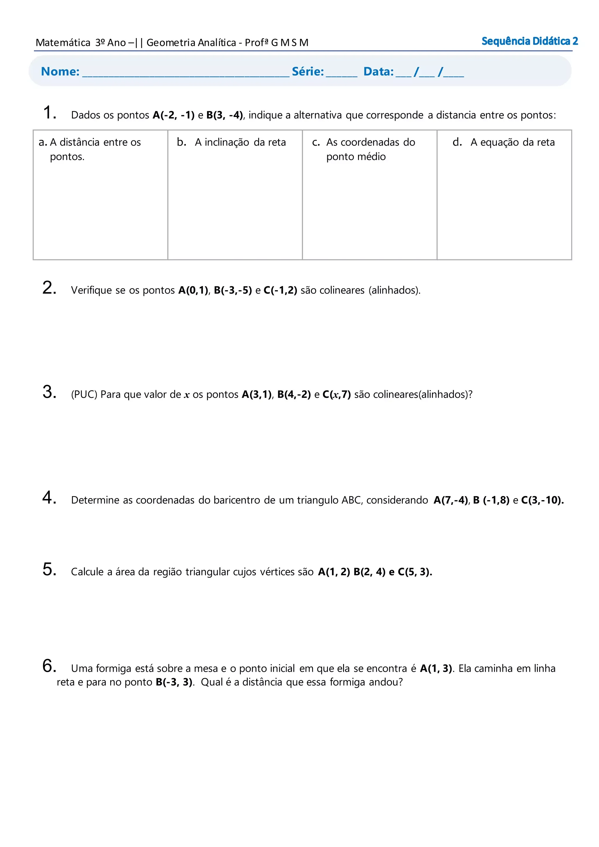 Lista DE EXERCÍCIOS Geometria Analítica PDF