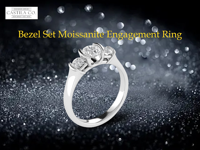 bezel set moissanite engagement ring