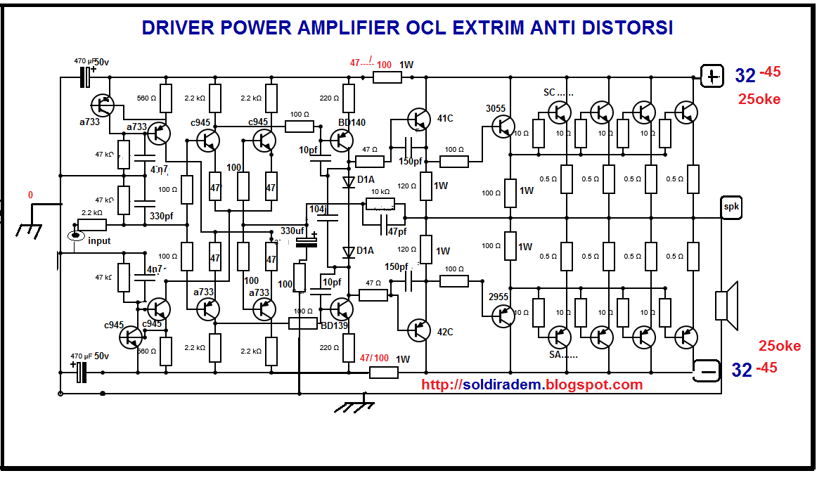 Skema  Amplifier OCL Extreme Modif YIROSHI Daya Rendah 