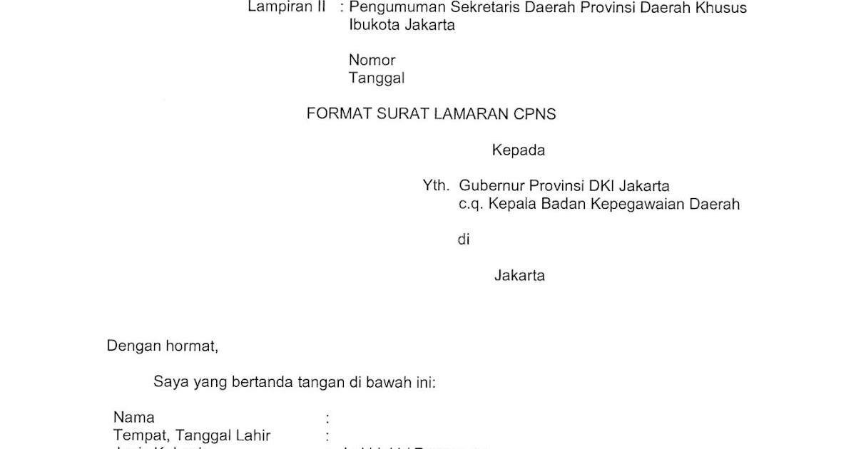 Lowongan Kerja Format Surat Lamaran dan Surat Pernyataan CPNS DKI Jakarta    April 2024