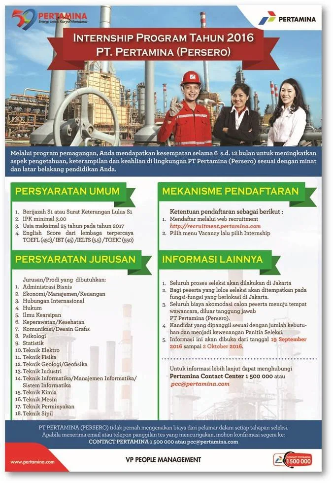 Penerimaan Pegawai Baru Program Internship PT.Pertamina (Persero) 