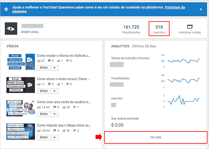 Sabendo a quantidade de inscrito no meu canal do Youtube