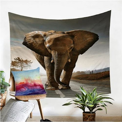 Gray Elephants Colored Tapestry