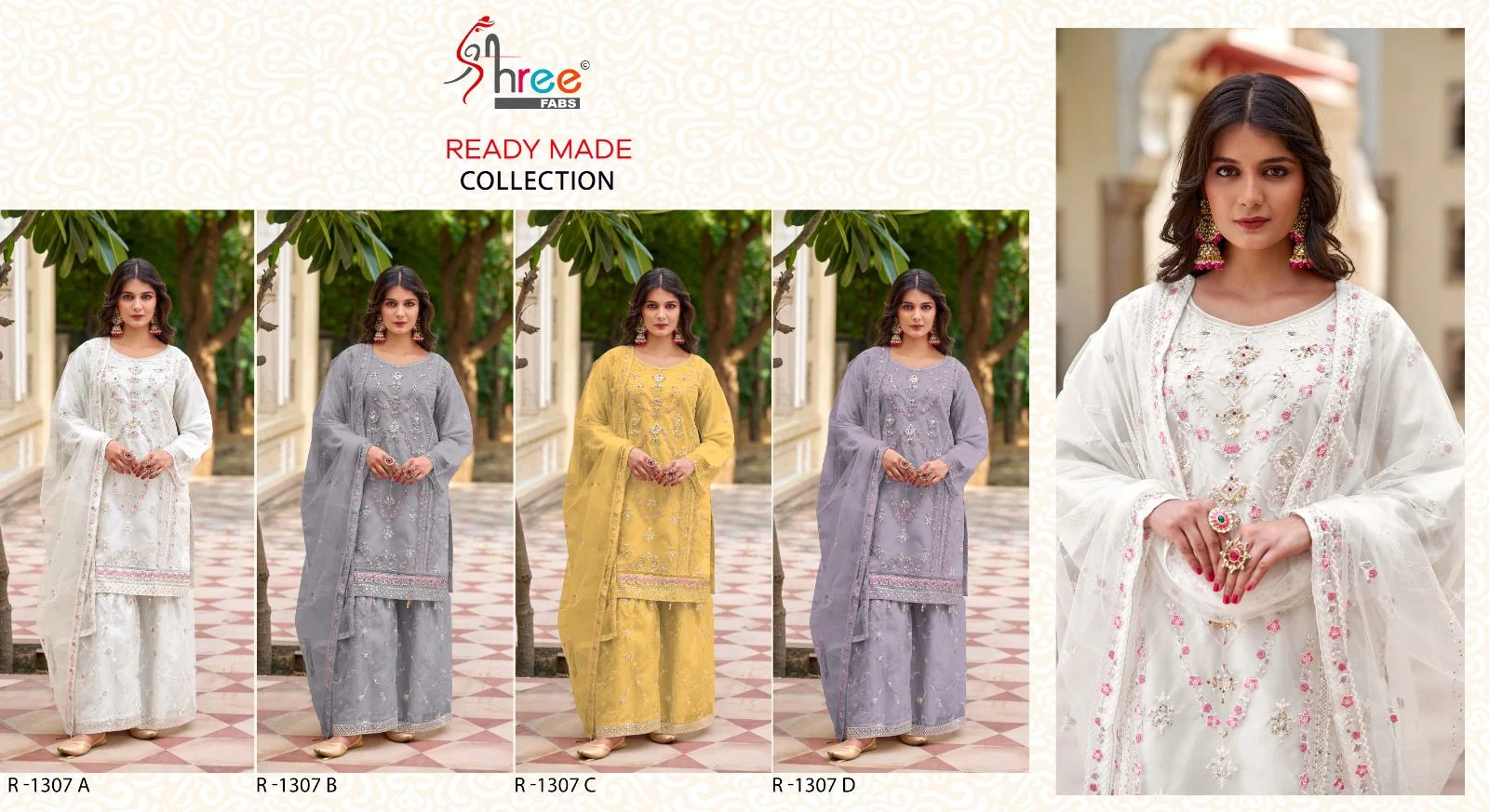 R 1307 Abcd Shree Fabs Organza Khatli Work Pakistani Readymade Suits