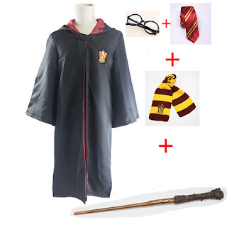 Harry Potter costume mantella + cravatta sciarpa + occhiali + bacchetta magica maschera carnevale travestimento cosplay bambini misura taglia età 7 8 9 10 11 12 13 anni
