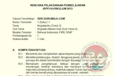 RPP Kelas 1 Tema 3 Semester 1 Kurikulujm 2013 Revisi Tahun 2019