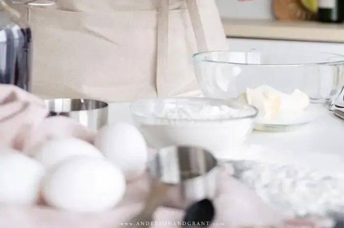 Flour and eggs on the counter