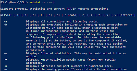 netstat -au command to display the UDP information