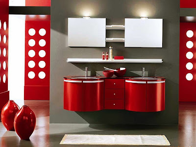 Red bathroom square mirror