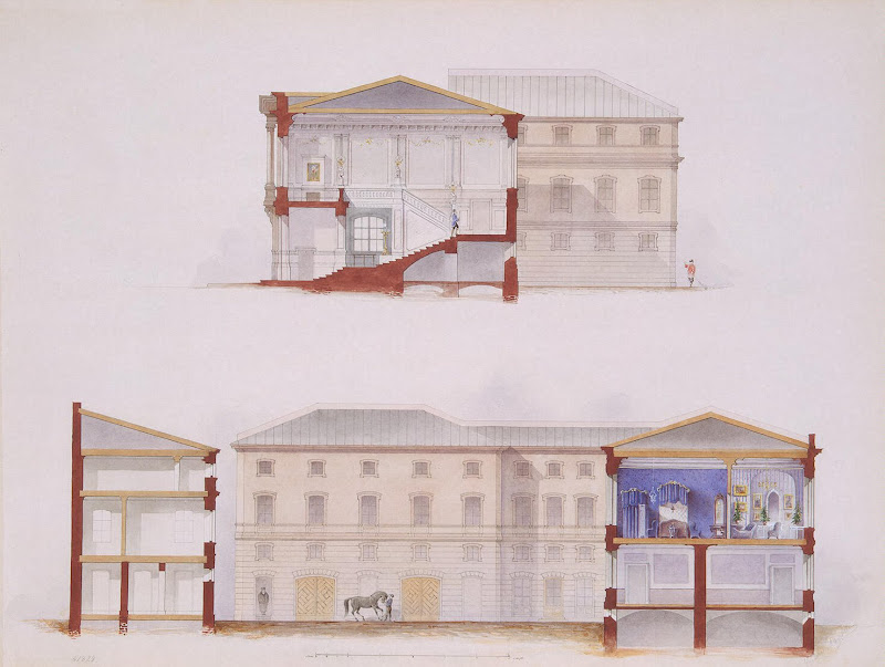 Palace of Count P. S. Stroganov. Plan of the Facade and Section by Jules Mayblum - Architecture Drawings from Hermitage Museum