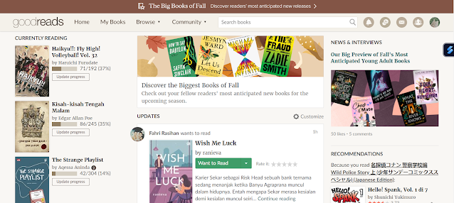 Tampilan halaman beranda Goodreads