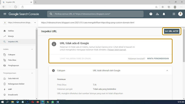 Uji Url Aktif Di Webmaster Console