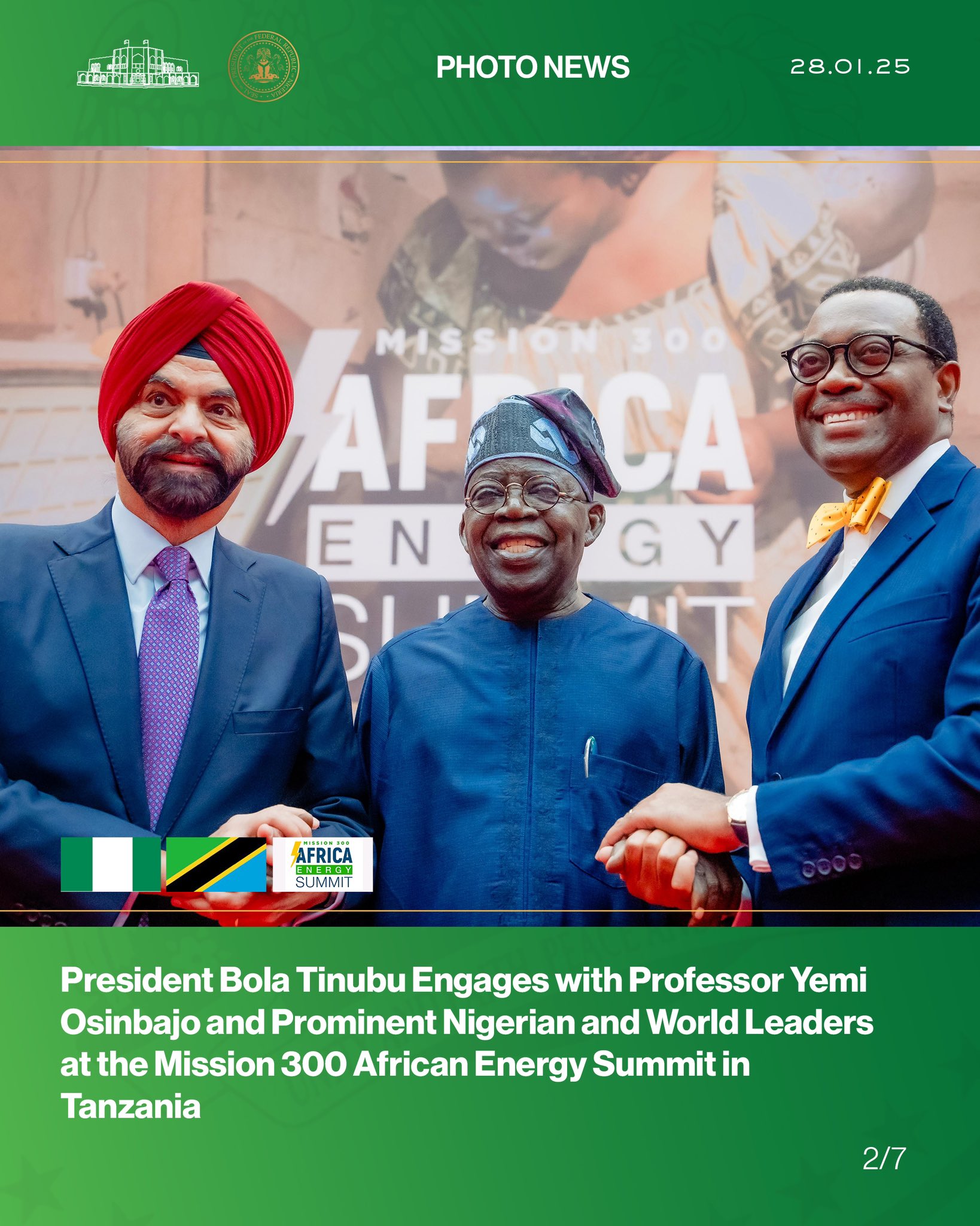 President Bola Tinubu with former VP, Prof. Yemi Osinbajo, African Development Bank Group (AfDB) President, Akinwunmi Adesina at the Mission 300 Africa Energy Summit in Dar Es Salaam, Tanzania