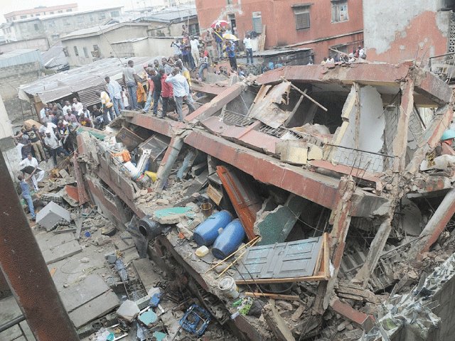 The collapsed building belonging to the Synagogue Church of all Nations.