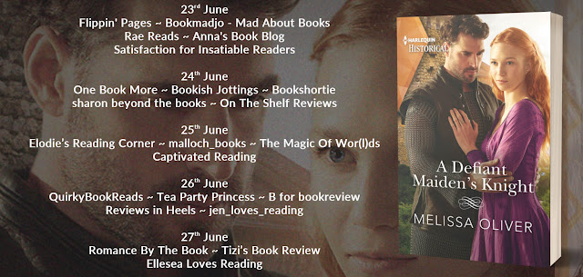 A Defiant Maiden’s Knight by Melissa Oliver full blog tour banner