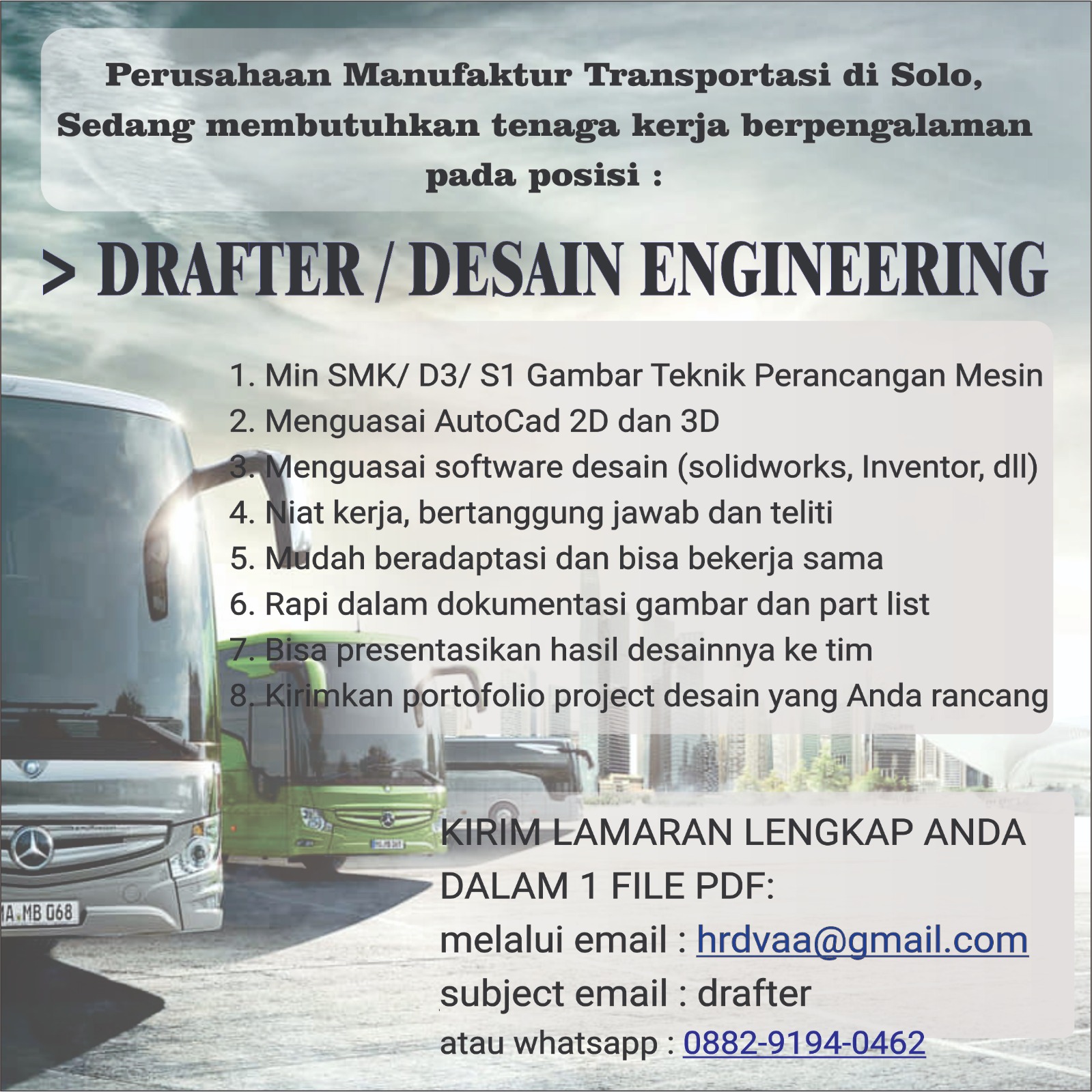 Loker Perusahaan Manufaktur Transportasi di Solo Bulan Juli 2025