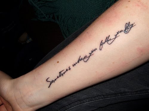 Quote tattoo design on girls forearms Script Tattoo