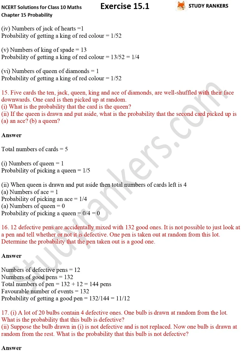 NCERT Solutions for Class 10 Maths Chapter 15 Probability Exercise 15.1 Part 6