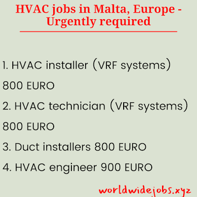 HVAC jobs in Malta, Europe - Urgently required