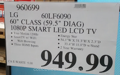 Deal for the LG 60LF6090 60 inch LED LCD HDTV at Costco