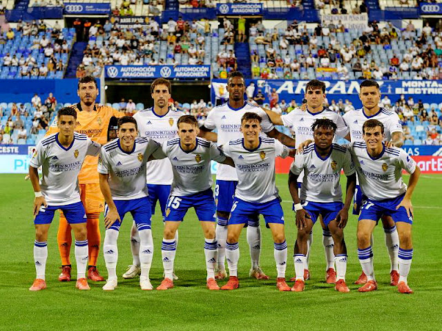 REAL ZARAGOZA. Temporada 2021-22. Cristian Álvarez, Íñigo Eguaras, Jair, Azón, Narváez. Bermejo, Fran Gámez, Chavarría, Alejandro Francés, James Igbekeme, Francho. REAL ZARAGOZA 0 U. D. IBIZA 0. 13/08/2021. Campeonato de Liga de 2ª División, jornada 1. Zaragoza, estadio de La Romareda. GOLES: No hubo.