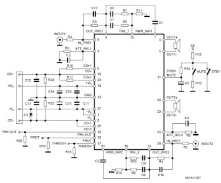 STA575 200 watt stereo power audio amplifier circuit and explanation