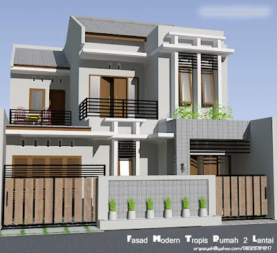 Desain Fasad Rumah 2 Lantai Modern Tropis