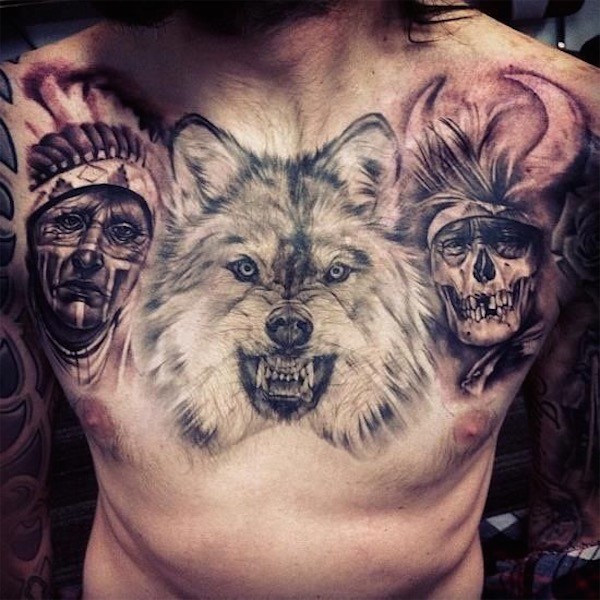 Lobo tatuagem ideia para os homens no peito