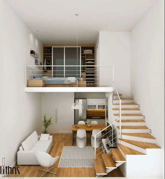 interior rumah minimalis dengan lantai mezzanine